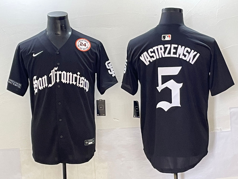 Men 2025 San Francisco Giants #5 Yastrezemski Black Five generations Joint Name Nike MLB Jersey style 8